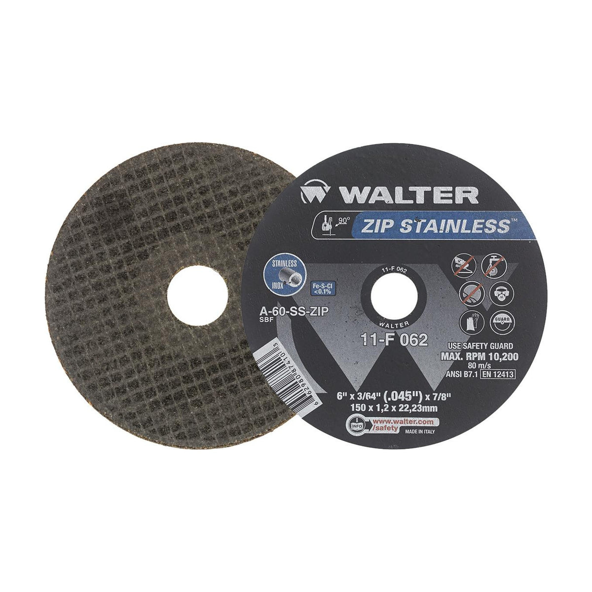 Walter 6 inch x 3/64 inch x 7/8 inch ZIP STAINLESS Cut-Off Wheel, Type 1, part 11F062