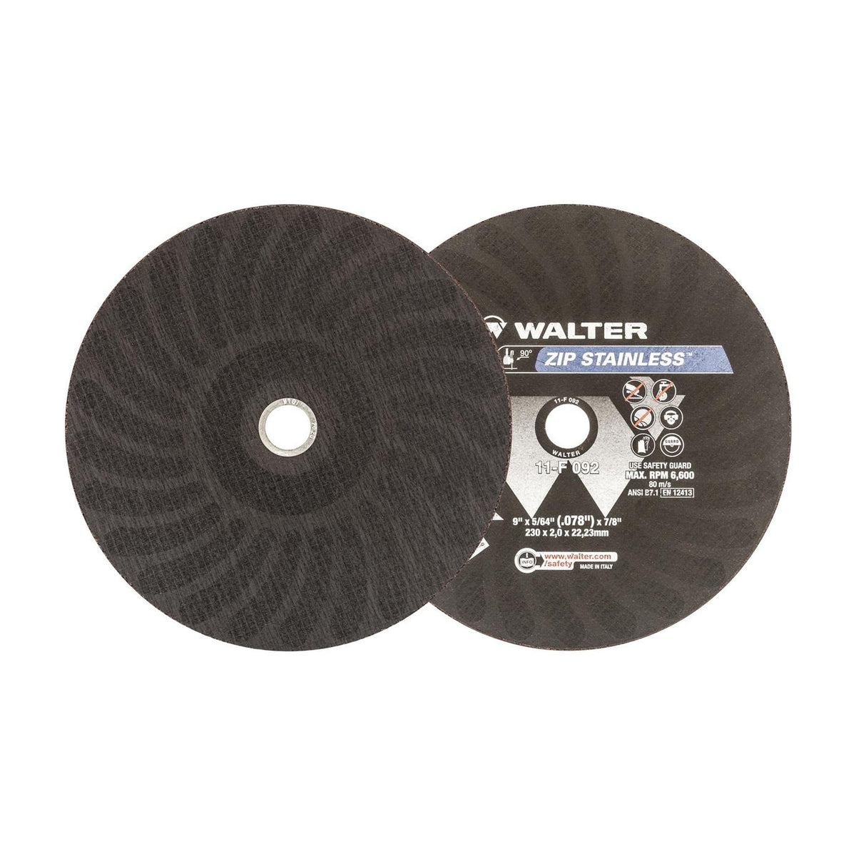 Walter 9 inch x 5/64 inch x 7/8 inch ZIP STAINLESS Cut-Off Wheel, Type 1, part 11F092