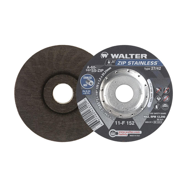Walter 5 inch x 3/64 inch x 7/8 inch ZIP STAINLESS Cut-Off Wheel, Type 27, part 11F152
