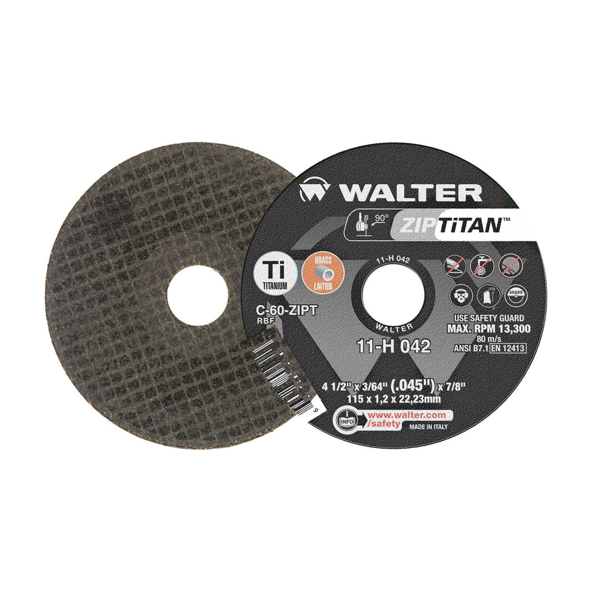 Walter 4-1/2 inch x 3/64 inch x 7/8 inch ZIP TITAN Cut-Off Wheel, Type 1, part 11H042