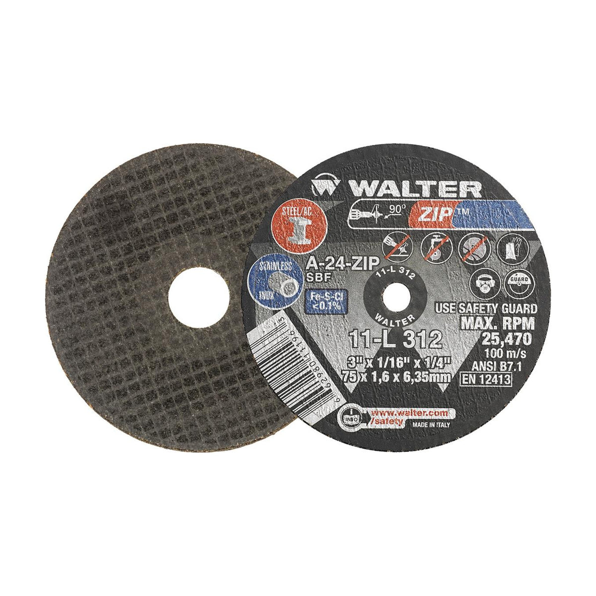 Walter 3 inch x 1/16 inch x 1/4 inch ZIP Cut-Off Wheel, Type 1, part 11L312
