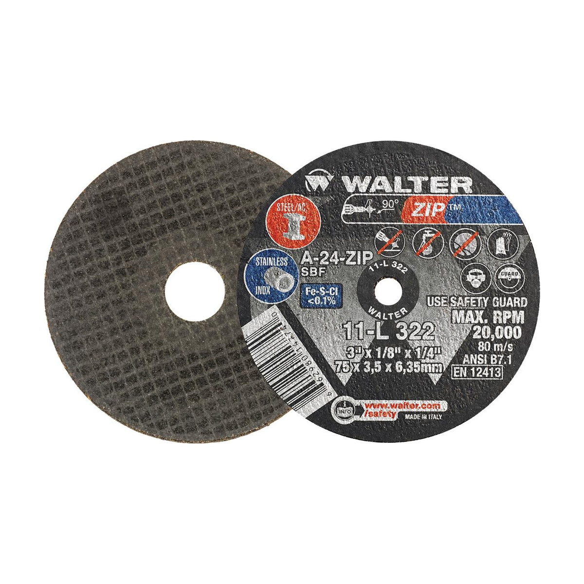 Walter 3 inch x 1/8 inch x 1/4 inch ZIP Cut-Off Wheel, Type 1, part 11L322