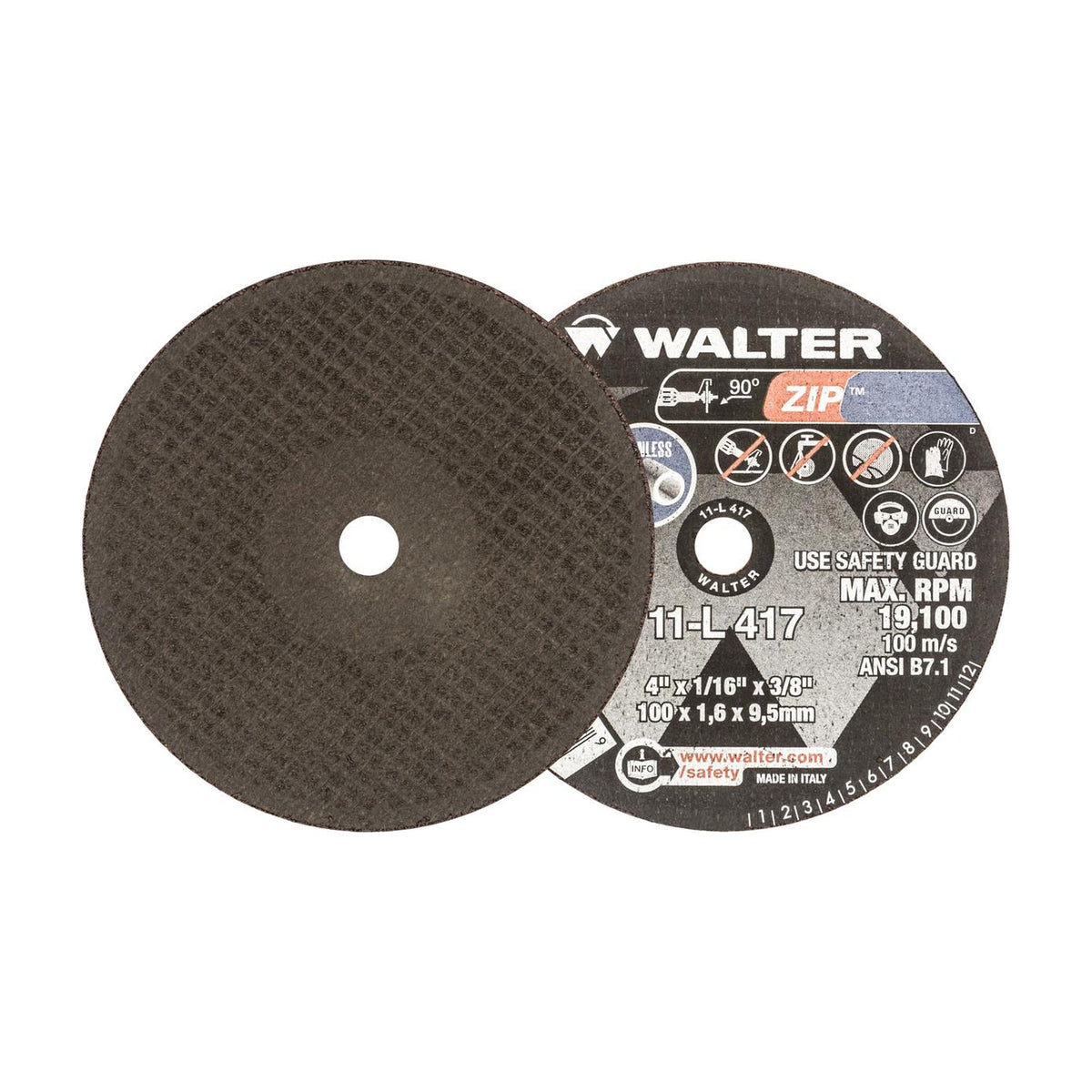 Walter 4 inch x 1/16 inch x 3/8 inch ZIP Cut-Off Wheel, Type 1, A-60, part 11L417