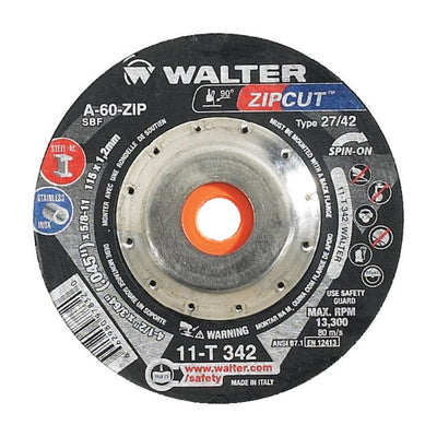 Walter 4-1/2 inch x 3/64 inch x 5/8 inch-11 ZIPCUT Cut-Off Wheel, Type 27S Spin-On, part 11T342