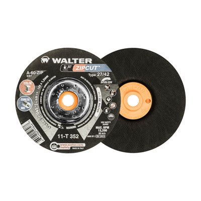 Walter 5 inch x 3/64 inch x 5/8 inch-11 ZIPCUT Cut-Off Wheel, Type 27S Spin-On, part 11T352