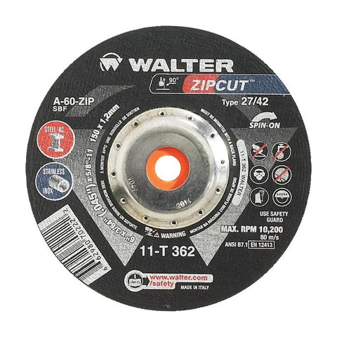 6" x 3/64" x 5/8"-11 ZIPCUT Cut-Off Wheel, Type 27S Spin-On