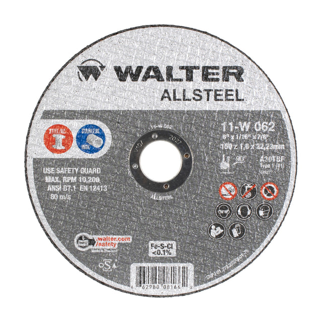 Walter 6 inch x 1/16 inch x 7/8 inch ALLSTEEL Cut-Off Wheel, Type 1, part 11W062