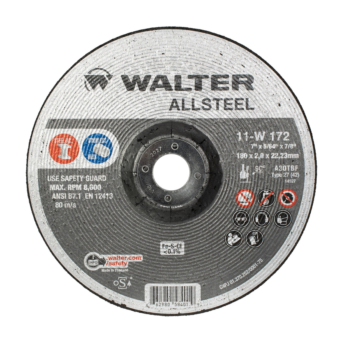 Walter 7 inch x 5/64 inch x 7/8 inch ALLSTEEL Cut-Off Wheel, Type 27, part 11W172