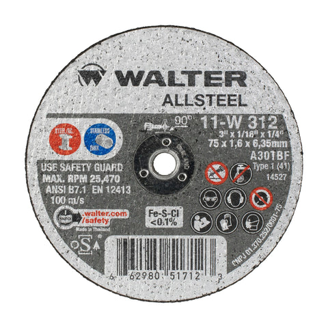3" x 1/16" x 1/4" ALLSTEEL Cut-Off Wheel, Type 1