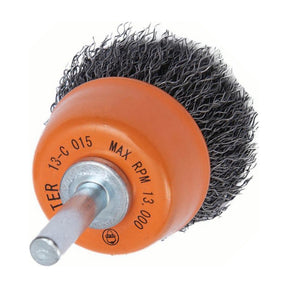 Walter 1-1/2 inch Crimped Wire Mounted Cup Brush, 1/4 inch Shank, .0118 inch Carbon Steel, part 13C015