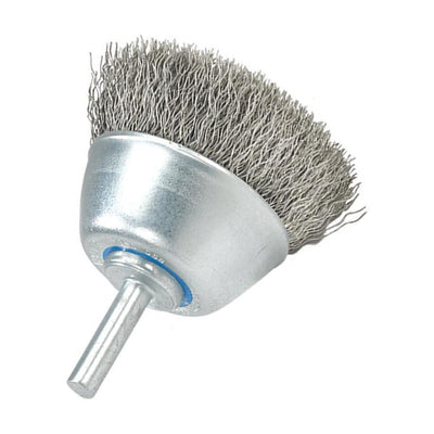 Walter 2-3/8 inch Crimped Wire Mounted Cup Brush, 1/4 inch Shank, .0118 inch Stainless Steel, part 13C068