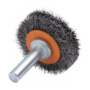 Walter 1-3/8 inch x 1/4 inch Crimped Wire Mounted Wheel Brush, 1/4 inch Shank, .008 inch Carbon Steel, part 13C110