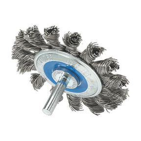 Walter 2-3/4 inch x 3/8 inch Knot-Twisted Wire Mounted Wheel Brush, 1/4 inch Shank, .020 inch Carbon Steel, part 13C130