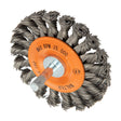 Walter 2-3/4 inch x 3/8 inch Knot-Twisted Wire Mounted Wheel Brush, 1/4 inch Shank, .020 inch Carbon Steel, 20 Knots, part 13C140