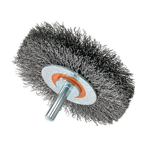 Walter 3 inch x 1/4 inch Crimped Wire Mounted Wheel Brush, 1/4 inch Shank, .0118 inch Stainless Steel, part 13C173