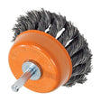 Walter 3 inch Knot-Twisted Wire Mounted Cup Brush, 1/4 inch Shank, .020 inch Carbon Steel, part 13C370