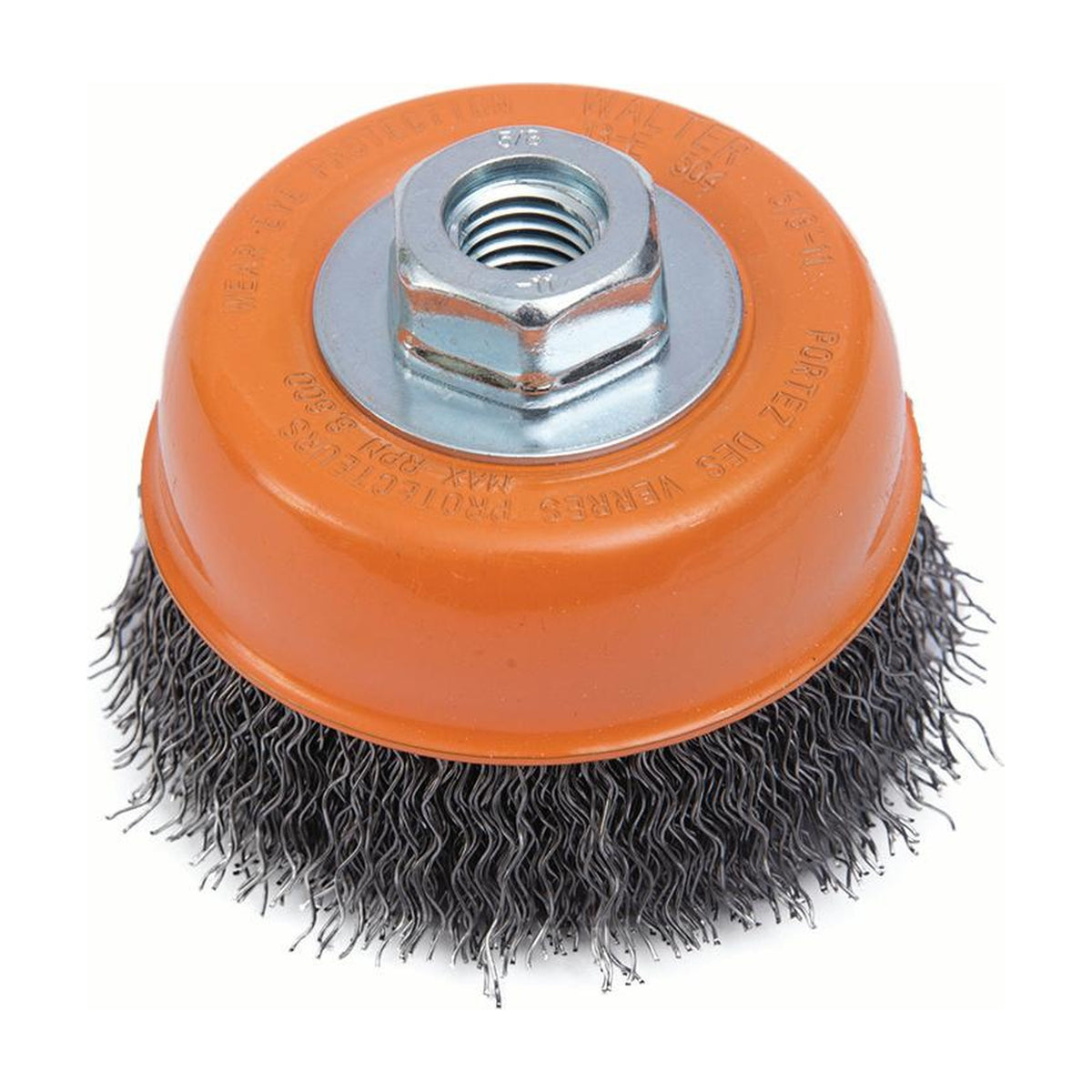 Walter 5 inch x 5/8 inch-11 Crimped Wire Cup Brush, .020 inch Carbon Steel, part 13E504
