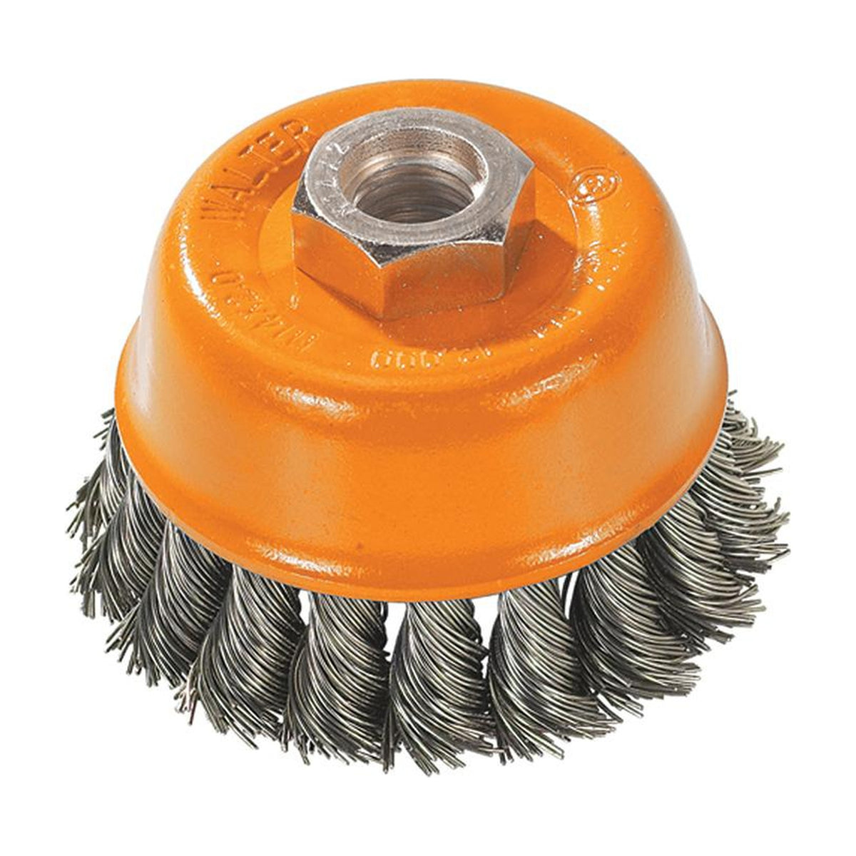 Walter 3 inch x 5/8 inch-11 Knot-Twisted Wire Cup Brush, .020 inch Carbon Steel, 20 mm Trim, part 13F354