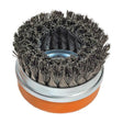 Walter 5 inch x 5/8 inch-11 Knot-Twisted Wire Cup Brush, .020 inch Carbon Steel, Double Row with Ring, 30 mm Trim, part 13G574