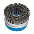 Walter 5 inch x 5/8 inch-11 Knot-Twisted Wire Cup Brush, .020 inch Stainless Steel, Double Row with Ring, 30 mm Trim, part 13G584