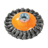 4" x 5/8"-11 Knot-Twisted Wire Saucer Cup Brush, .015" Carbon Steel