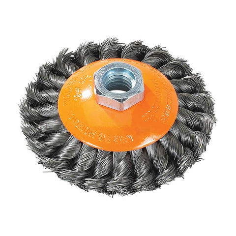4" x 5/8"-11 Knot-Twisted Wire Saucer Cup Brush, .015" Carbon Steel