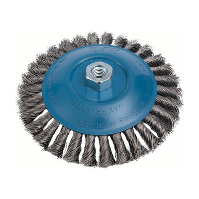Walter 7 inch x 5/8 inch-11 Knot-Twisted Wire Saucer Cup Brush, .020 inch Stainless Steel, part 13H714