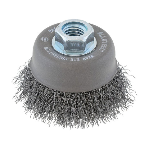 3" x 5/8"-11 ALLSTEEL Crimped Wire Cup Brush, .0118" Carbon Steel