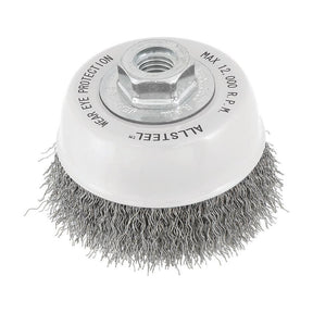 Walter 3 inch x 5/8 inch-11 ALLSTEEL Crimped Wire Cup Brush, .0118 inch Stainless Steel, part 13W302