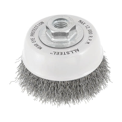 Walter 3 inch x 5/8 inch-11 ALLSTEEL Crimped Wire Cup Brush, .0118 inch Stainless Steel, part 13W302