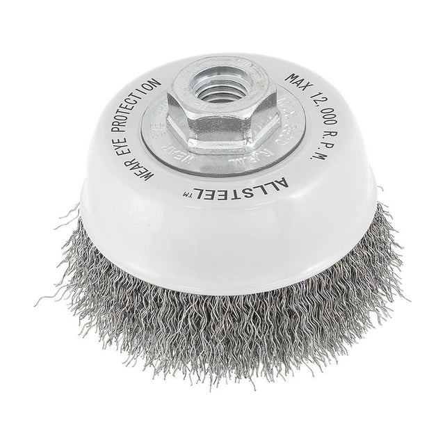 Walter 3 inch x 5/8 inch-11 ALLSTEEL Crimped Wire Cup Brush, .0118 inch Stainless Steel, part 13W302