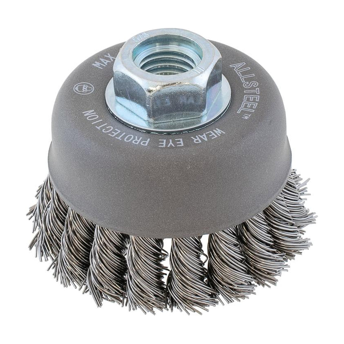 Walter 3 inch x 5/8 inch-11 ALLSTEEL Knot-Twisted Wire Cup Brush, .020 inch Carbon Steel, part 13W311