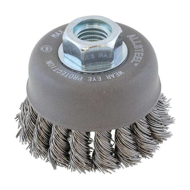 Walter 3 inch x 5/8 inch-11 ALLSTEEL Knot-Twisted Wire Cup Brush, .020 inch Carbon Steel, part 13W311