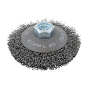 Walter 4 inch x 5/8 inch-11 ALLSTEEL Crimped Wire Saucer Cup Brush, .0118 inch Carbon Steel, part 13W431