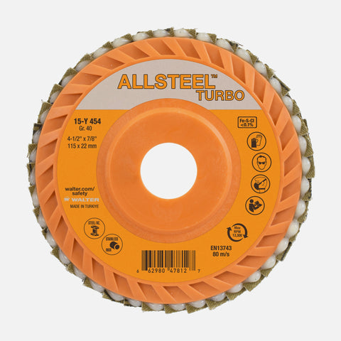 4-1/2" x 7/8" ALLSTEEL TURBO Flap Disc, 40 Grit, Type 27