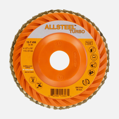 4-1/2" x 7/8" ALLSTEEL TURBO Flap Disc, 60 Grit, Type 27