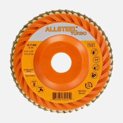 4-1/2" x 7/8" ALLSTEEL TURBO Flap Disc, 80 Grit, Type 27