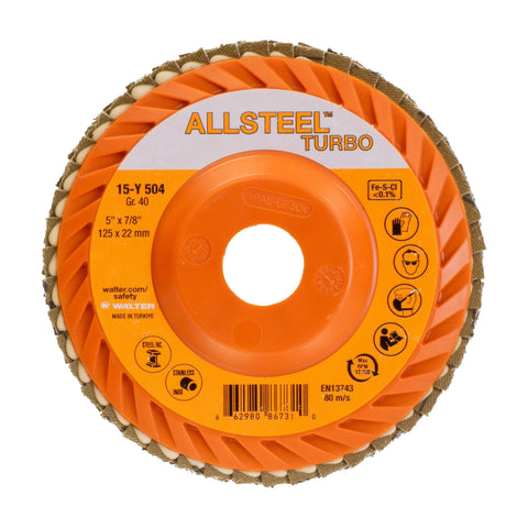 5" x 7/8" ALLSTEEL TURBO Flap Disc, 40 Grit, Type 27