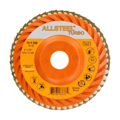 5" x 7/8" ALLSTEEL TURBO Flap Disc, 80 Grit, Type 27