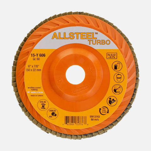 6" x 7/8" ALLSTEEL TURBO Flap Disc, 60 Grit, Type 27
