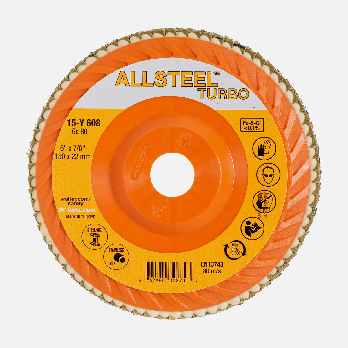 Walter ALLSTEEL TURBO 6 inch flap disc, part 15Y608