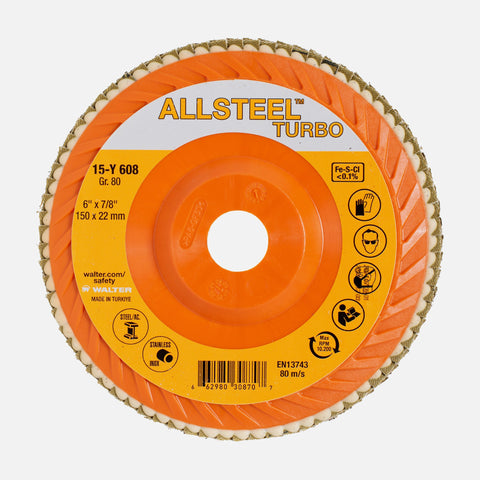 6" x 7/8" ALLSTEEL TURBO Flap Disc, 80 Grit, Type 27