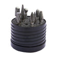 Drillco carbide burr set in its case, part 70S002SC