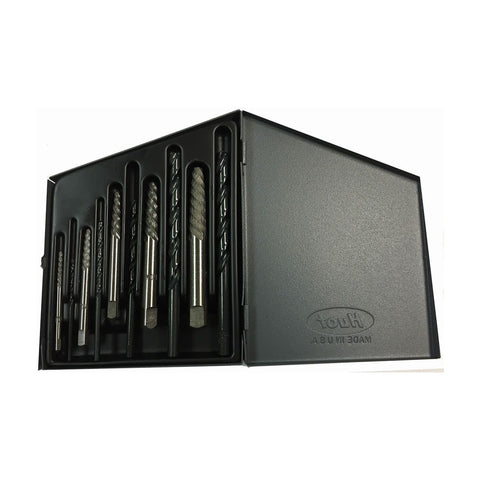 10 Piece Screw Extractor and Drill Set, #1 to #5 with Drills, Metal Case