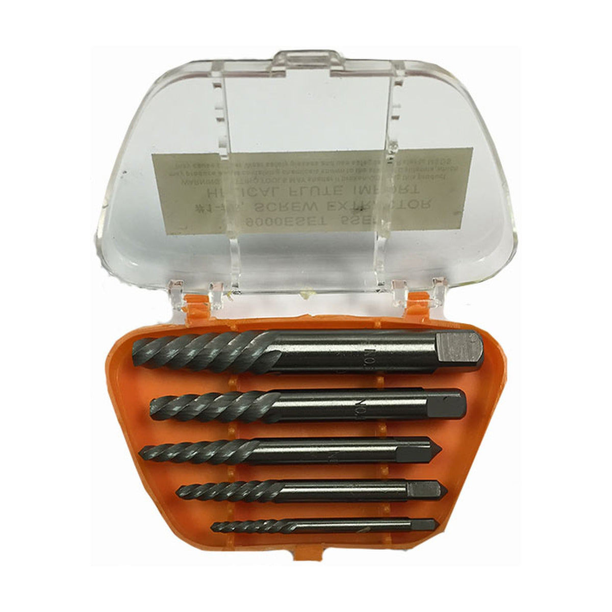 Drillco 5 Piece Screw Extractor Set, #1 to #5, Plastic Case, part 9000ESET