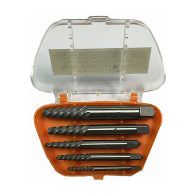 Drillco 5 Piece Screw Extractor Set, #1 to #5, Plastic Case, part 9000ESET