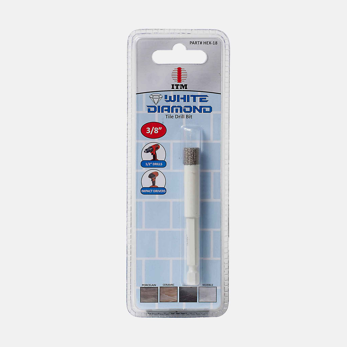 Broca de diamante blanca para azulejos de 5/8" x 2-3/4" - Vástago hexagonal de 1/4"